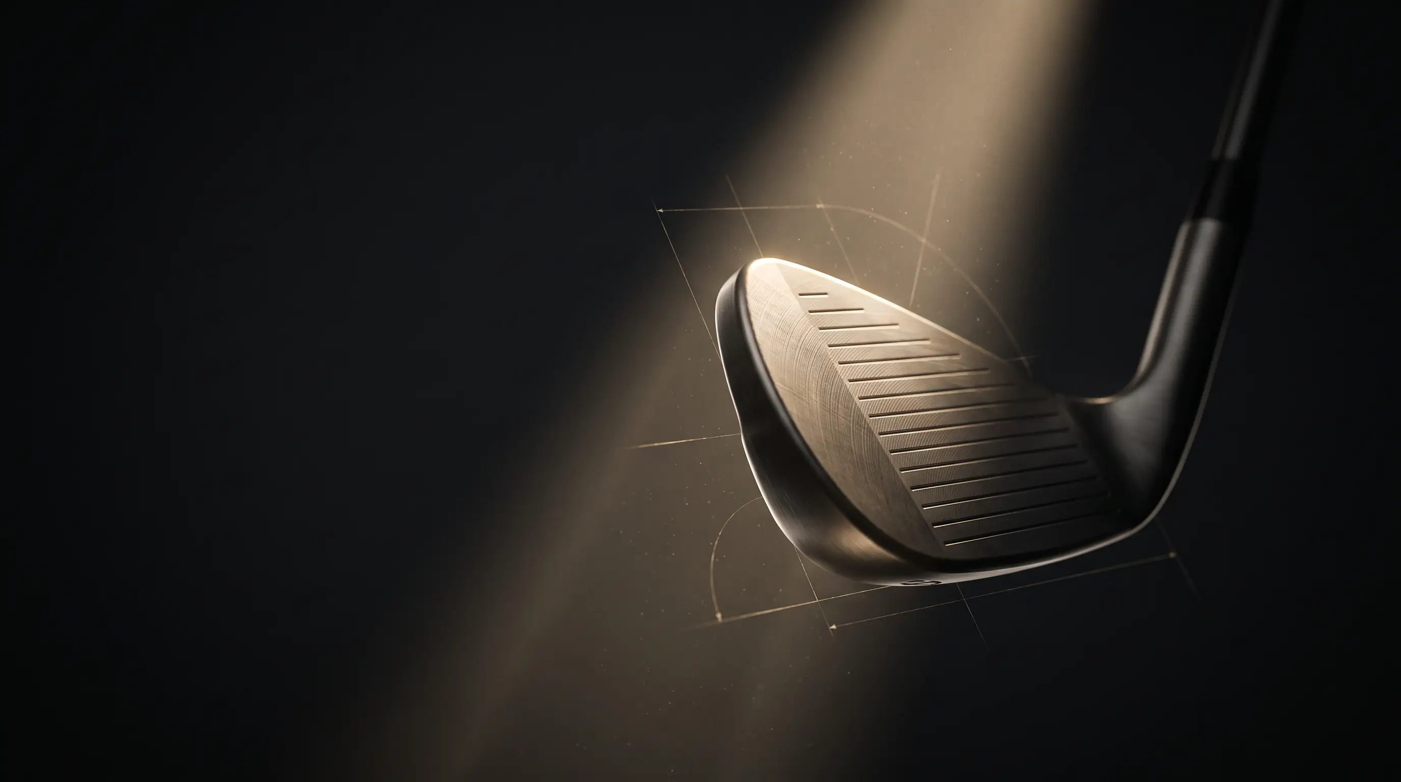A forged iron emerging from darkness under a beam of studio light